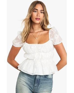 Boohoo Burnout Puff Sleeve Milkmaid Top - White