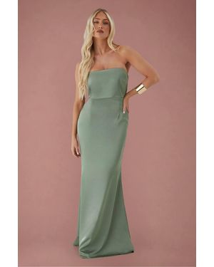 MissPap Premium Satin Bandeau Overlay Bridesmaid Dress - Green