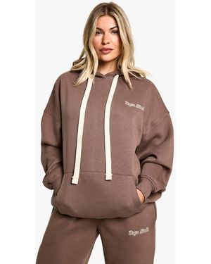 DSGN Studio Dsgn Studio Embroidered Contrast Drawcord Oversized Hoodie - Brown