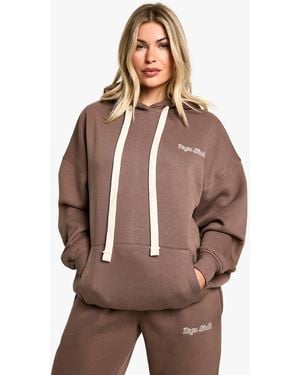Boohoo Dsgn Studio Embroidered Contrast Drawcord Oversized Hoodie - Brown