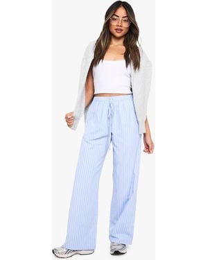 Boohoo Stripe Wide Leg Drawstring Trouser - Blue