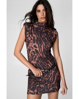 Nasty Gal Printed Slinky Shoulder Pad Mini Dress - Brown