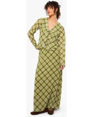 Boohoo Flannel Print Tie Front Top & Maxi Skirt Co-Ord - Green