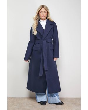 Oasis Tie Belt Detail Midi Coat - Blue