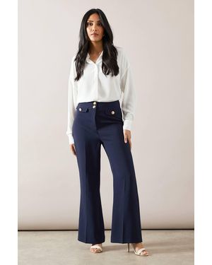 Wallis Petite Military Button Tab Kickflare Trouser - Blue