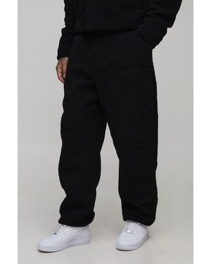 Boohoo Tall Borg Bhm Embroidered Oversized Sweatpants - Black