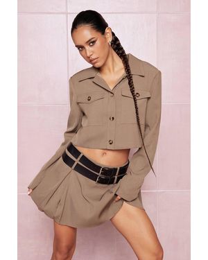 Boohoo Utility Belted Pleated Mini Skirt - Natural