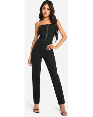 Boohoo Bandeau Eyelet Corset Jumpsuit - Black