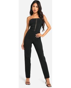 Boohoo Bandeau Eyelet Corset Jumpsuit - Black