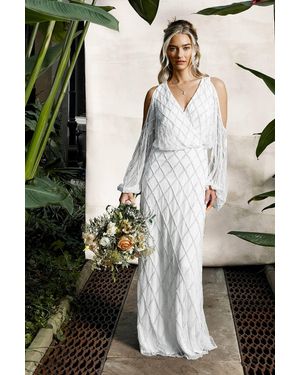 Coast Geometric Embellished Cold Shoulder Wedding Dress - Black