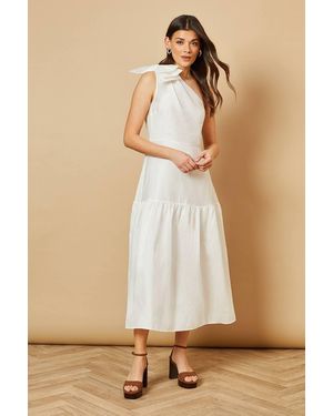 Oasis Bow Shoulder Detail Midi Dress - Natural