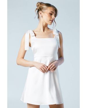 Oasis Tie Shoulder Satin Bridal Mini Dress - White