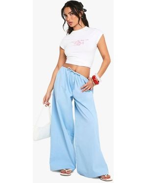 Boohoo Petite Cotton Poplin Wide Leg Pants - Blue