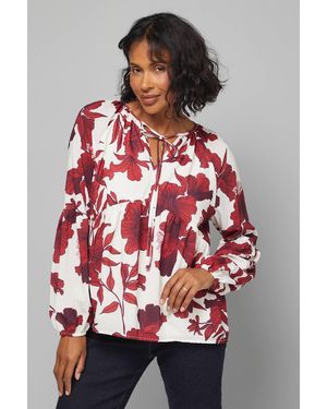 Wallis Floral Tie Neck Blouse - Red
