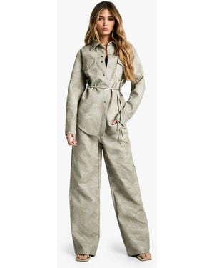 Boohoo Washed Faux Leather Straight Leg Pants - Natural