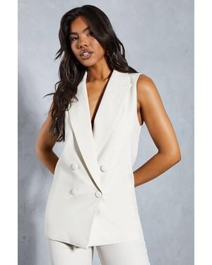MissPap Sleeveless Double Breasted Tailored Blazer - White