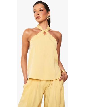 Boohoo Linen Look Knot Detail Top - Yellow