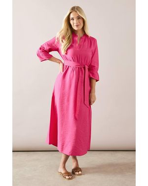 Wallis Petite Collarless Belted Shirt Dress - Pink