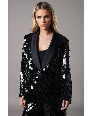 Coast Petite Party Disc Sequin Satin Trim Blazer - Black