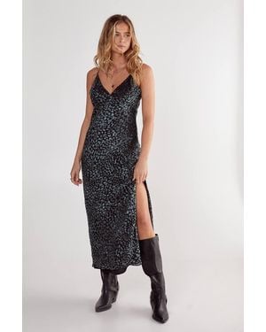 Nasty Gal Animal Devore Tie Back Split Leg Maxi Slip Dress - Blue