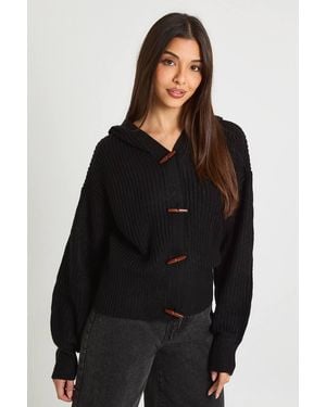 Boohoo Toggle Button Knit Hoodie - Black