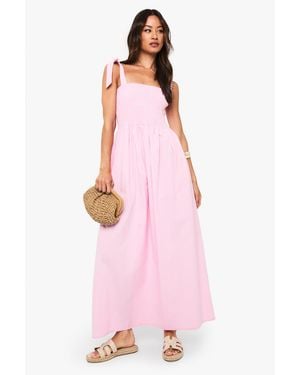 Boohoo Tall Tie Strap Shirred Poplin Maxi Dress - Pink