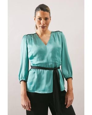 Wallis Satin Belted Blouse - Green