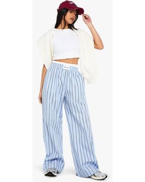 Boohoo Contrast Waistband Stripe Wide Leg Trouser - Blue