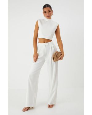 MissPap Shoulder Pad Top And Tailored Trouser Co Ord - White