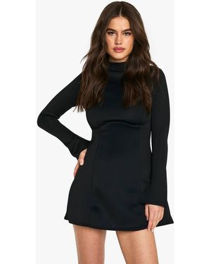 Boohoo Tailored High Neck Flare Sleeve Mini Dress - Black