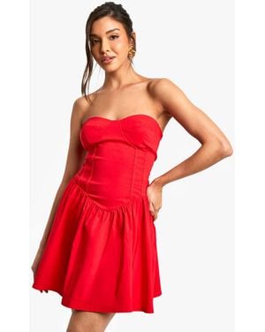 Boohoo Bengaline Corset Skater Dress - Red