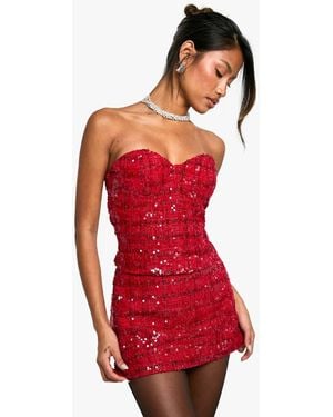 Boohoo Premium Sequin Boucle Corset - Red