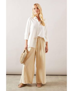 Wallis Petite Textured Drawstring Wide Leg Trouser - Natural