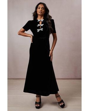 Oasis Occasion Velvet Diamante Bow Midaxi Dress - Black