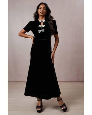 Oasis Occasion Velvet Diamante Bow Midaxi Dress - Black