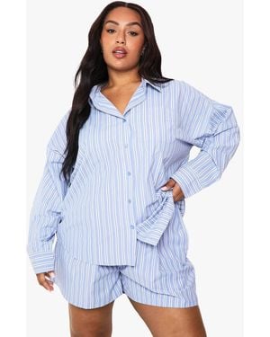Boohoo Plus Woven Stripe Boxer Short - Blue