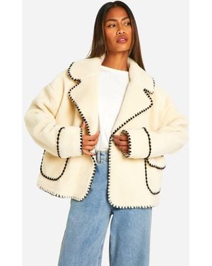 Boohoo Blanket Stitch Teddy Jacket - Natural