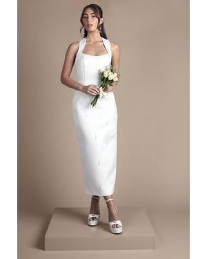 Coast Beaded Strapless Column Wedding Dress With Bow Detail Cape - Natural