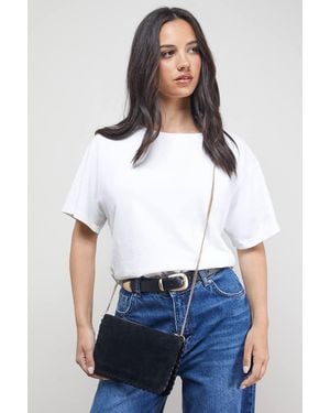 Oasis Libby Suede Whipstitch Detail Clutch Bag With Strap - White