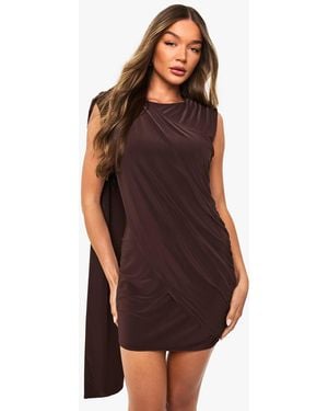 Boohoo Drape Open Back Mini Dress - Brown