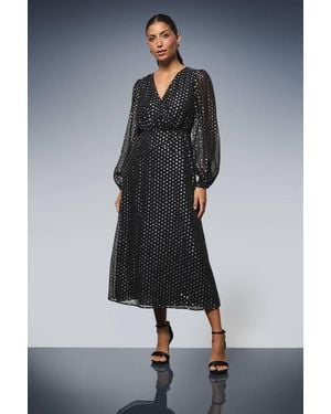 Wallis Metallic Spot Midi Dress - Blue