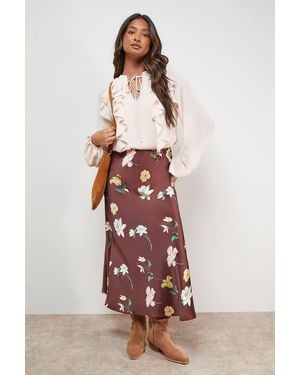 Oasis Printed Satin Bias Midi Skirt - Multicolor