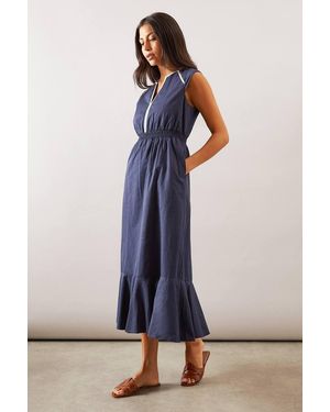 Wallis Cotton Contrast Binding Midi Dress - Blue