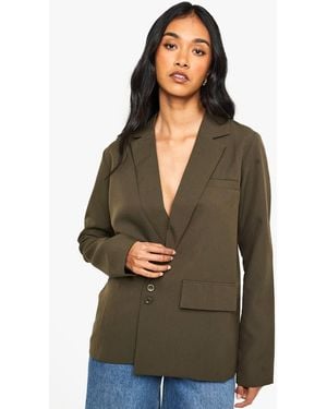 Boohoo Tailored Wrap Over Blazer - Green