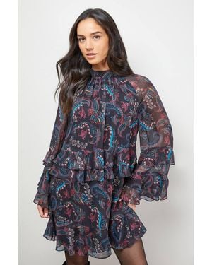 Oasis Layered Ruffle Sleeve Bow Back Mini Dress - Blue
