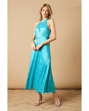 Oasis Bias Halterneck Midi Dress - Blue