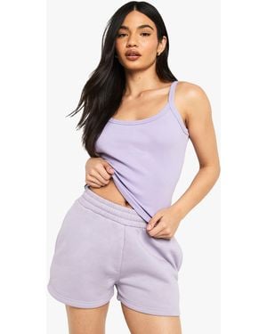 Boohoo High Waist Sweatshort With Internal Drawcord - Purple