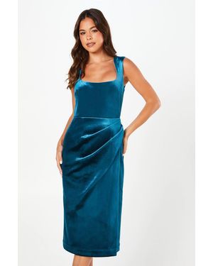 Coast Square Neck Bonded Velvet Pencil Dress - Blue