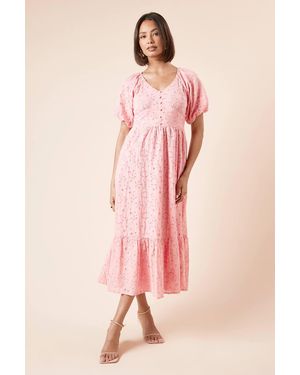 Dorothy Perkins Broderie Button Front Midi Dress - Pink