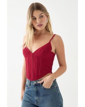 MissPap Pinstripe Boned Corset Bustier Top - Red